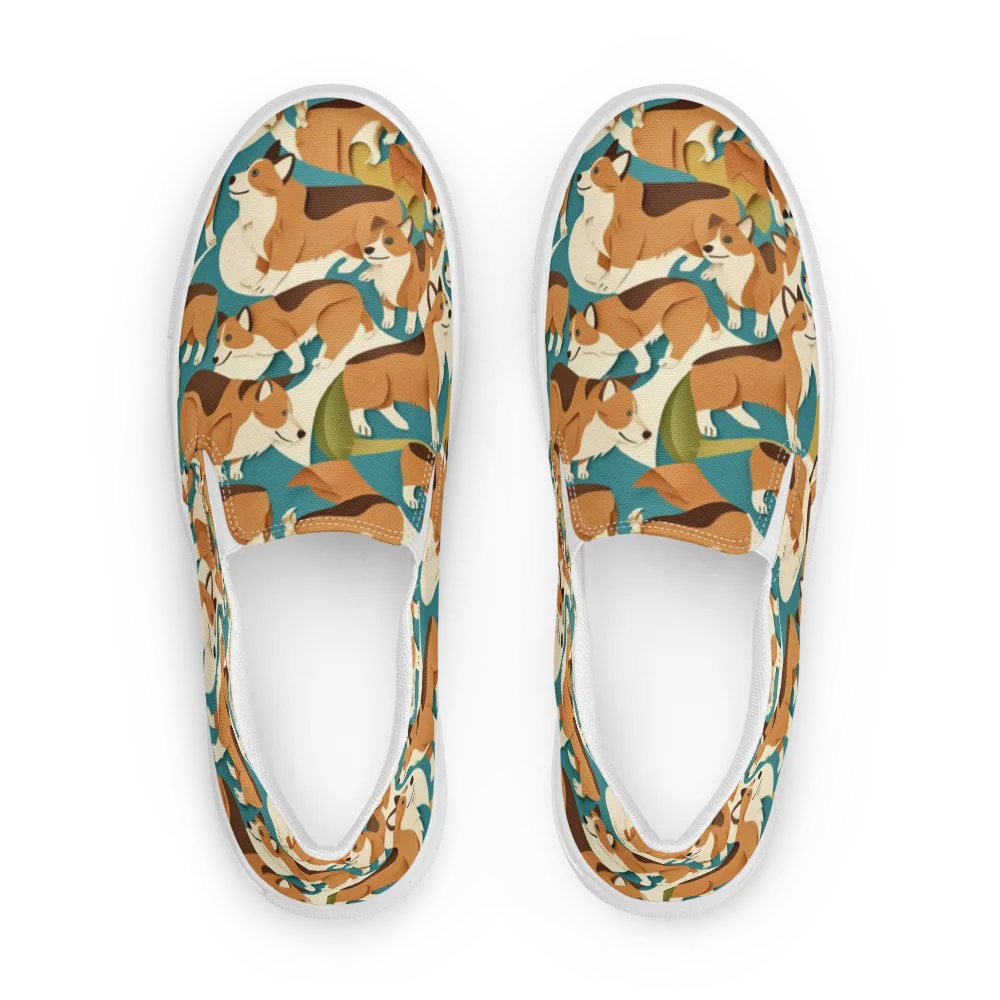 The Corgi Circuit on Men's Slip-On Canvas Shoes — Front