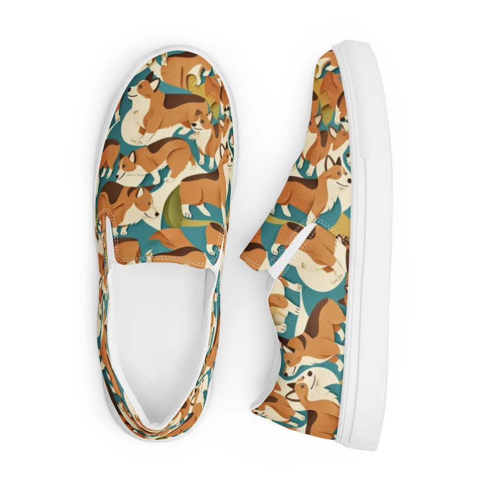 The Corgi Circuit on Men's Slip-On Canvas Shoes — Front