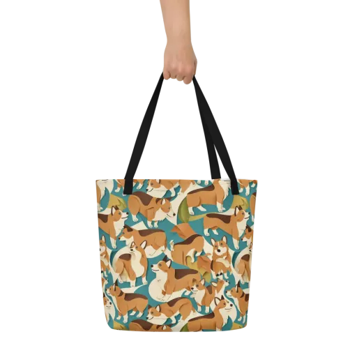 The Corgi Circuit on a Large Tote Bag W/ Pocket