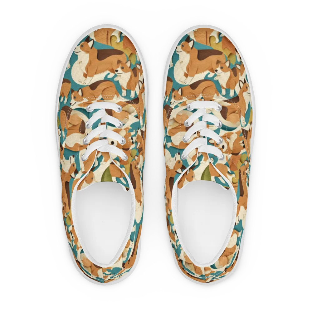 The Corgi Circuit on Men's Lace-Up Canvas Shoes — Front