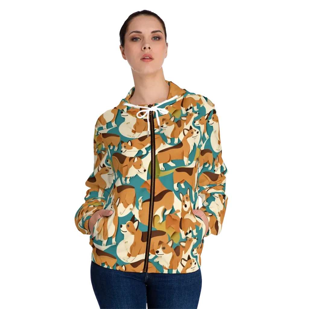 The Corgi Circuit on Women's Full-Zip Hoodie — Front On Person