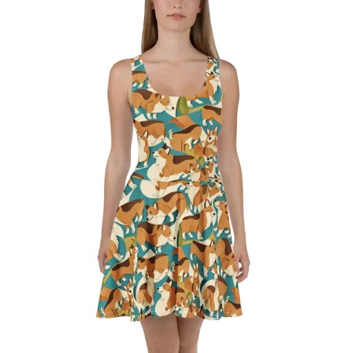 The Corgi Circuit on a Skater Dress