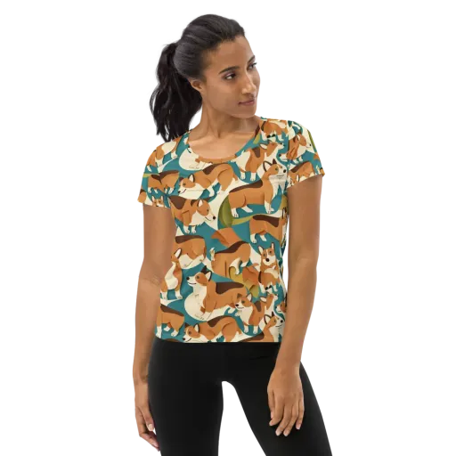 The Corgi Circuit on a Women's Athletic T-Shirt