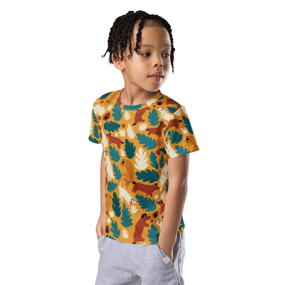 Amberwood Menagerie on Kids Crew Neck T-Shirt — Left Front