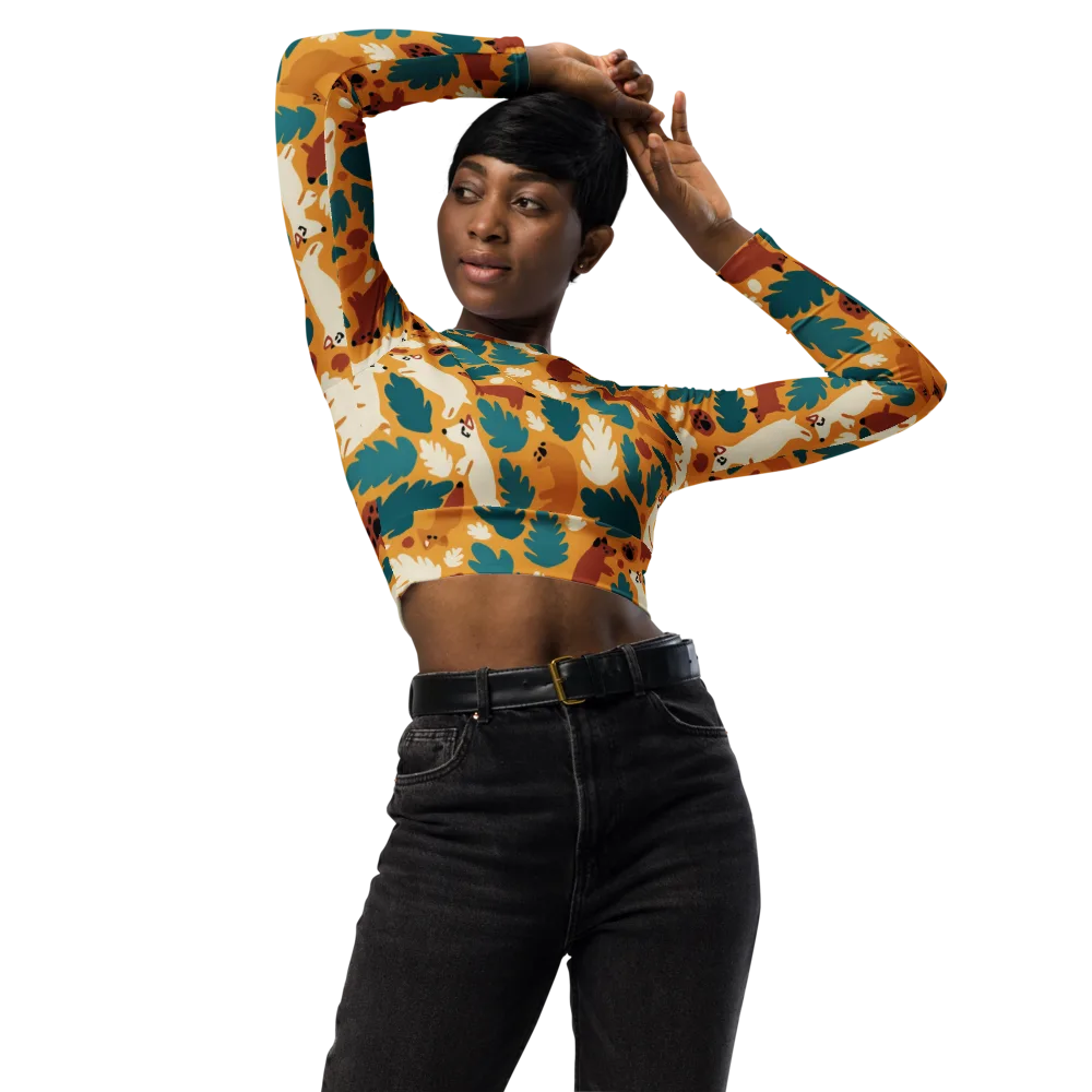 Amberwood Menagerie on Long Sleeve Crop Top — Front