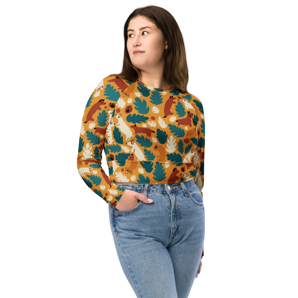 Amberwood Menagerie on Long Sleeve Crop Top — Front