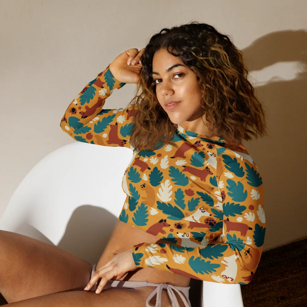 Amberwood Menagerie on Long Sleeve Crop Top — Left Front