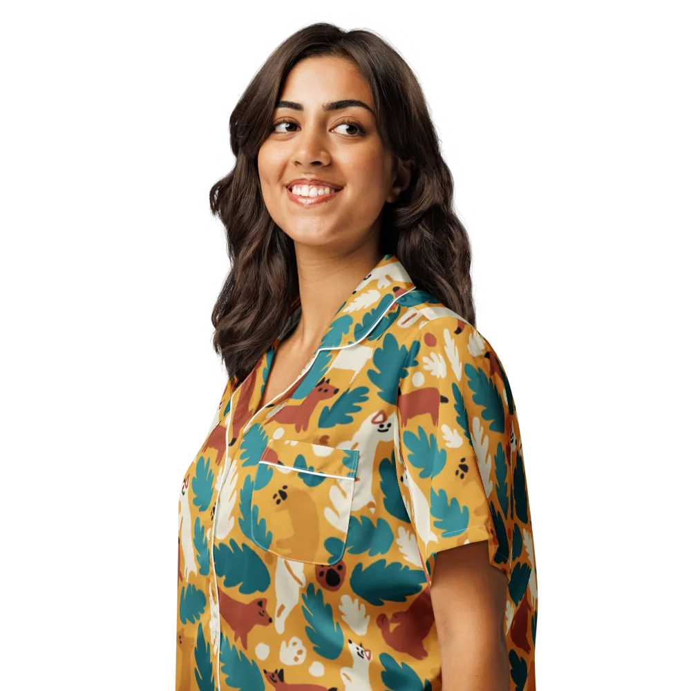 Amberwood Menagerie on Women's Short Sleeve Pajama Top — Left Front
