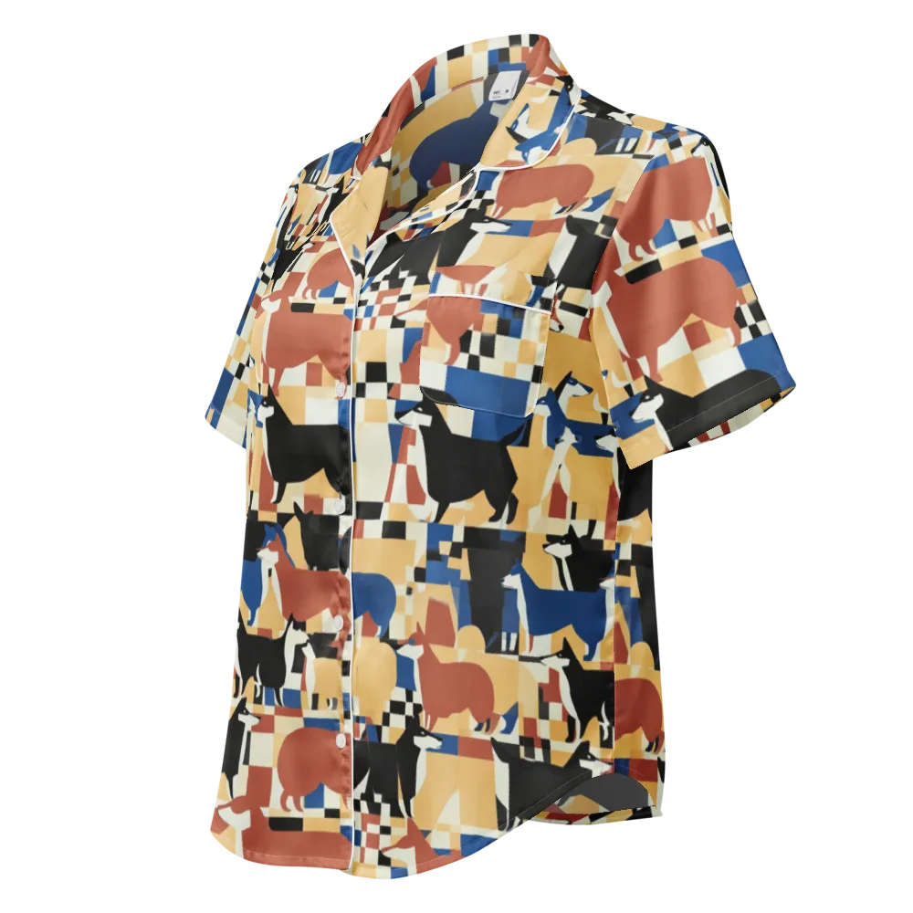 Canine Construct on Women's Short Sleeve Pajama Top — Left Front