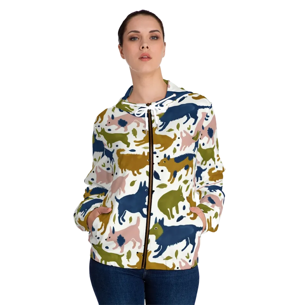 Woodland Zoom on Women's Full-Zip Hoodie — Front On Person