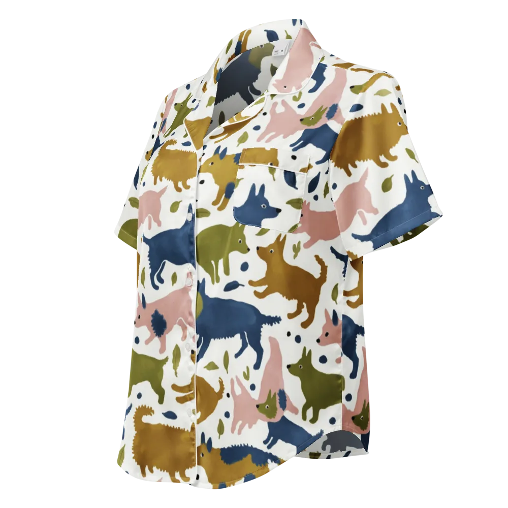 Woodland Zoom on Women's Short Sleeve Pajama Top — Left Front