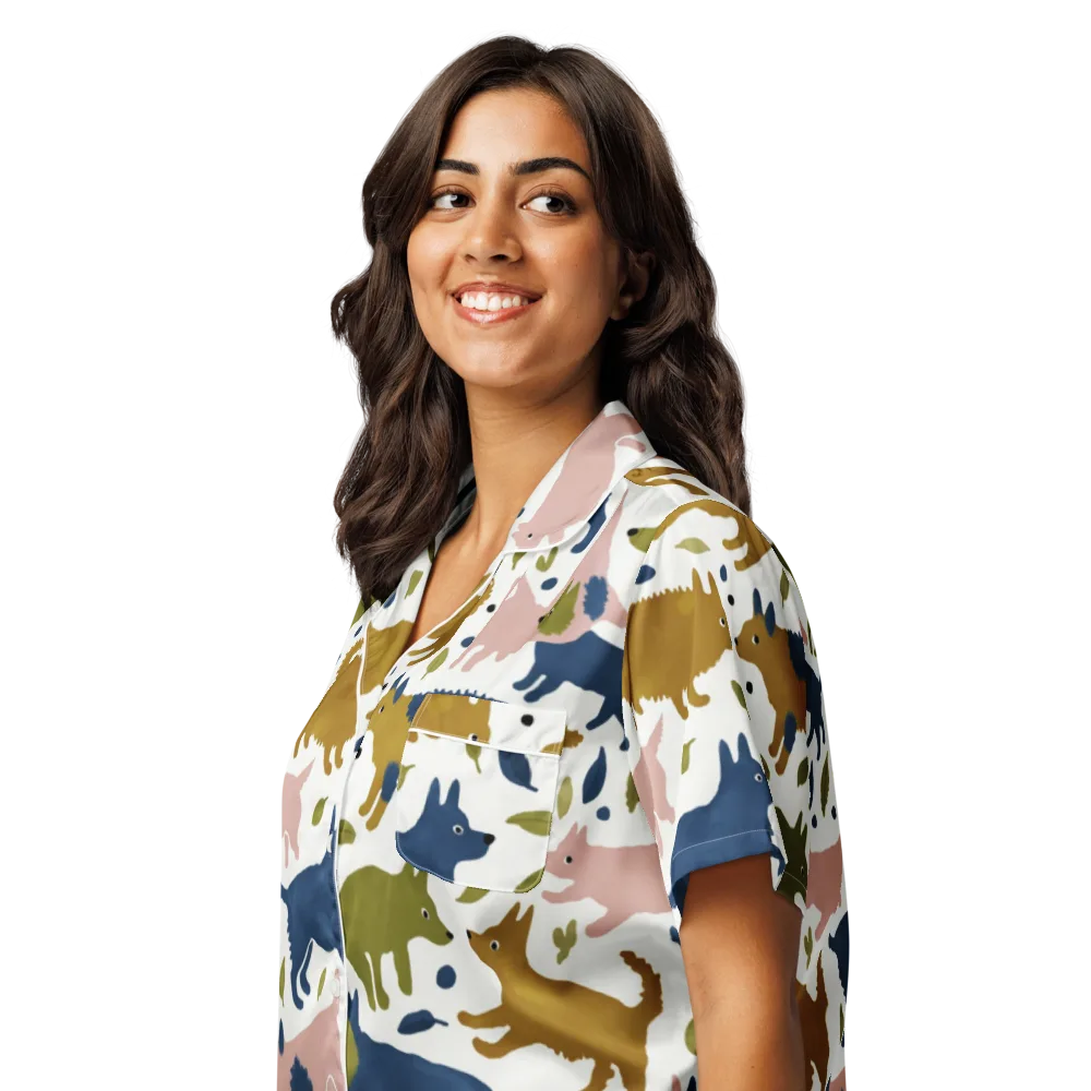 Woodland Zoom on Women's Short Sleeve Pajama Top — Left Front