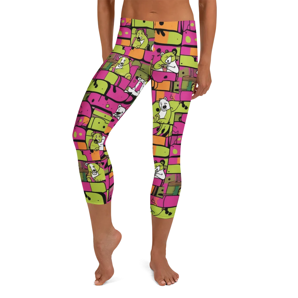 Neon Bear Blocks on Capri Leggings — Front