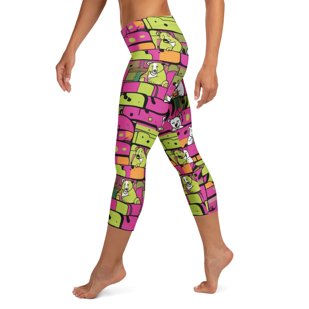 Neon Bear Blocks on Capri Leggings — Left