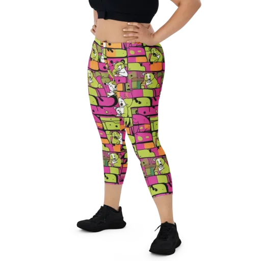 Neon Bear Blocks on a Capri Leggings