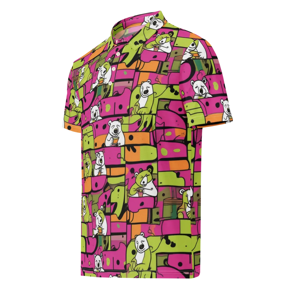 Neon Bear Blocks on Men's Slim Fit Polo Shirt — Left Front
