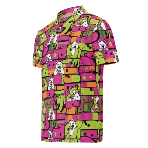 Neon Bear Blocks on a Men's Slim Fit Polo Shirt