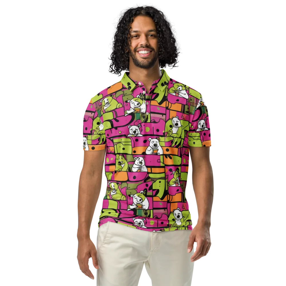 Neon Bear Blocks on Men's Slim Fit Polo Shirt — Front