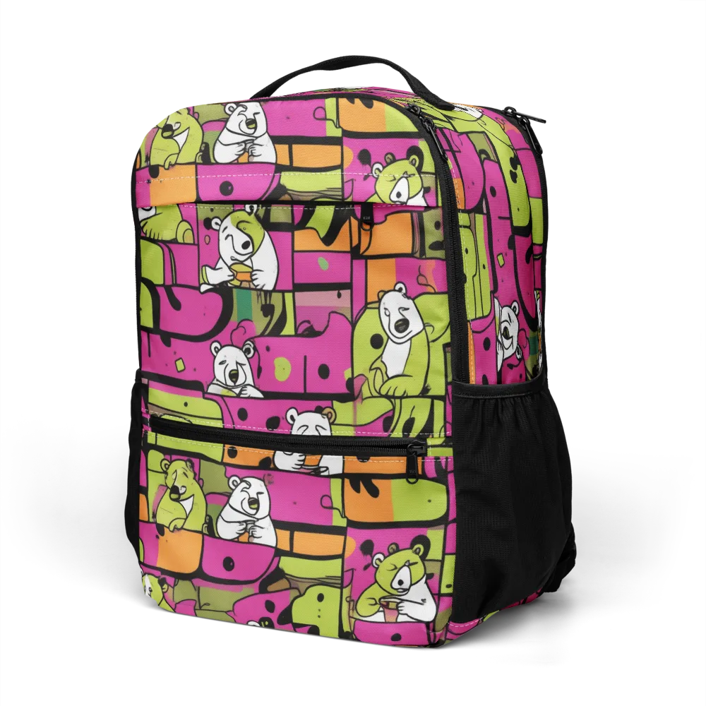 Neon Bear Blocks on Utility Backpack — Left Front