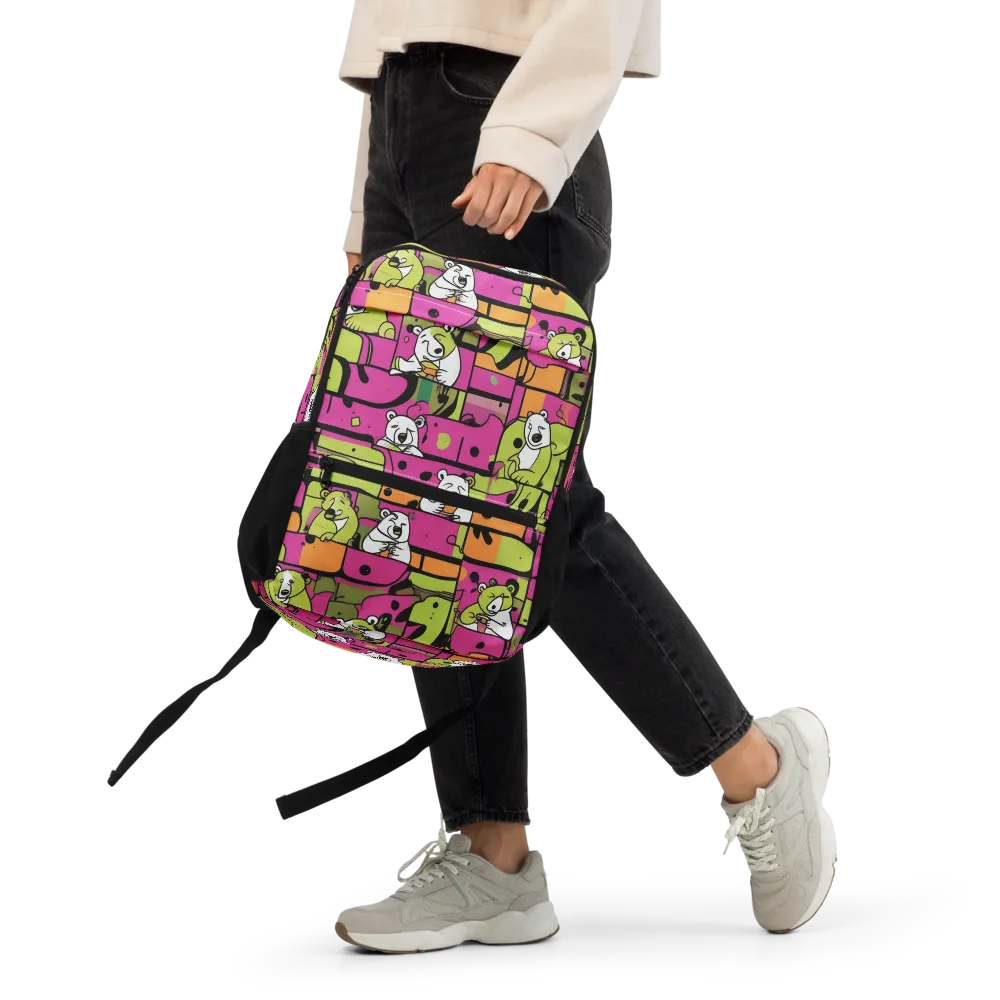 Neon Bear Blocks on Utility Backpack — Front