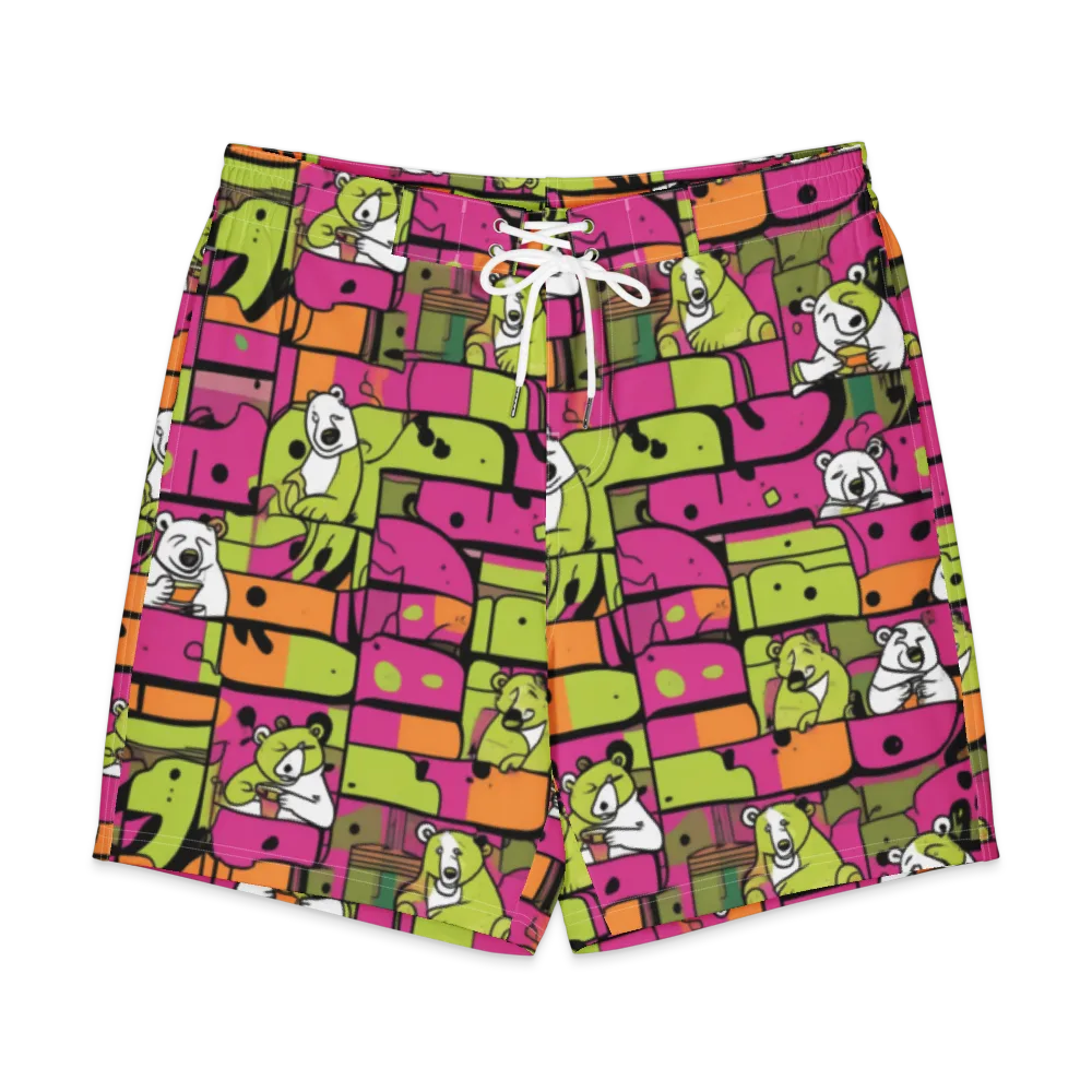 Neon Bear Blocks on Men's Board Shorts — Front