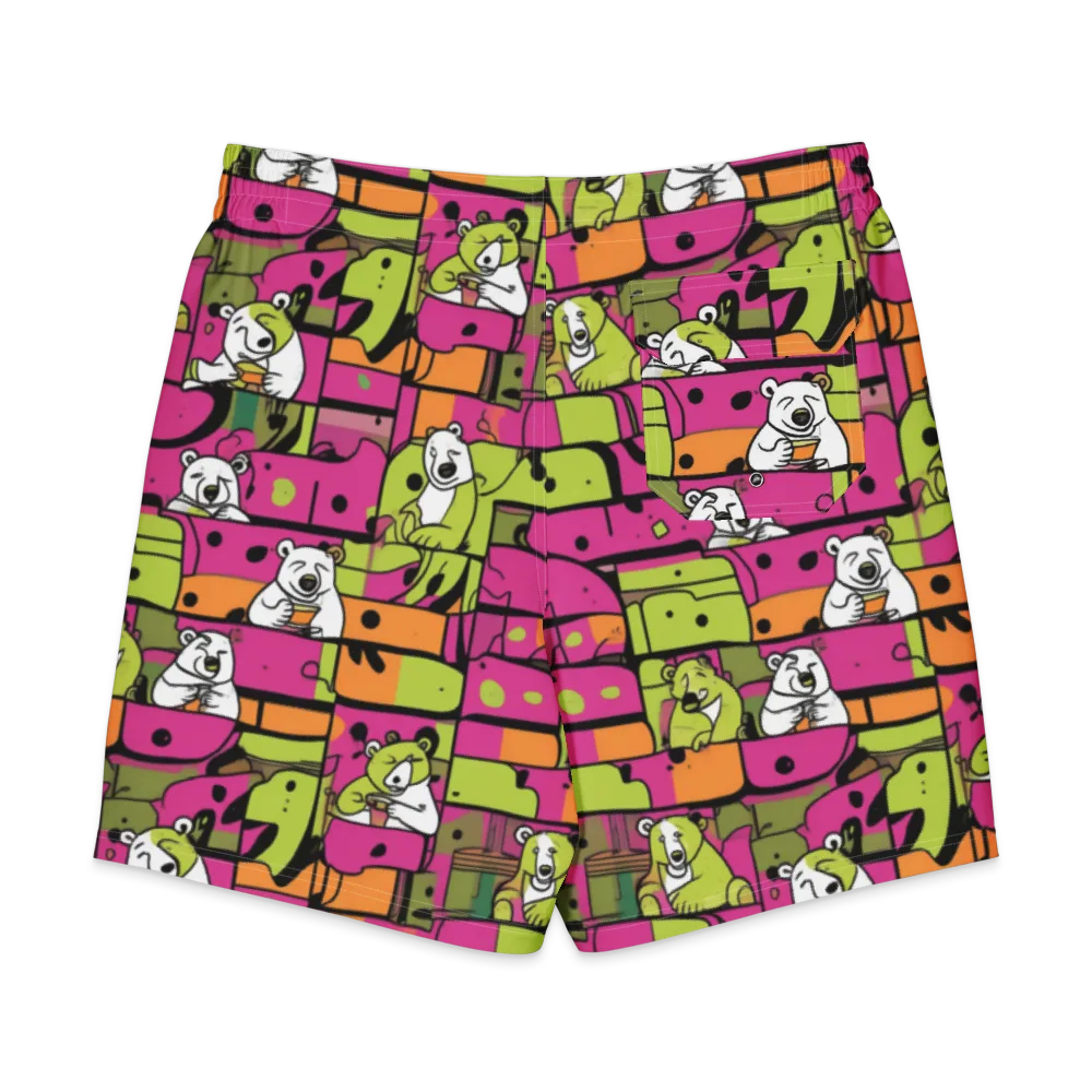 Neon Bear Blocks on Men's Board Shorts — Back
