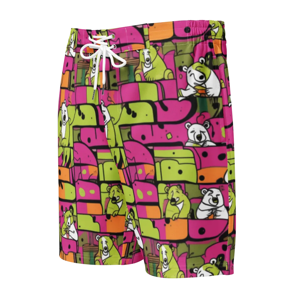 Neon Bear Blocks on Men's Board Shorts — Front