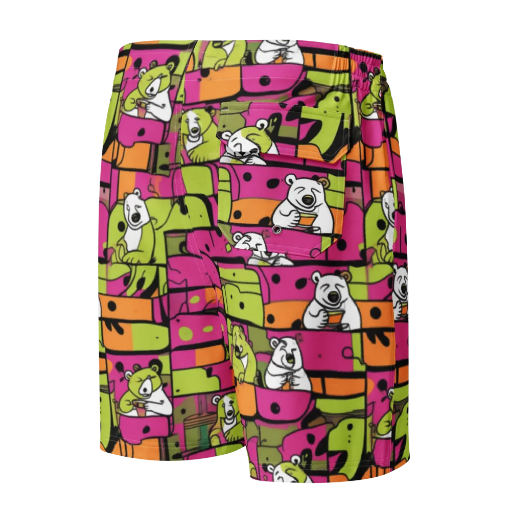 Neon Bear Blocks on Men's Board Shorts — Back
