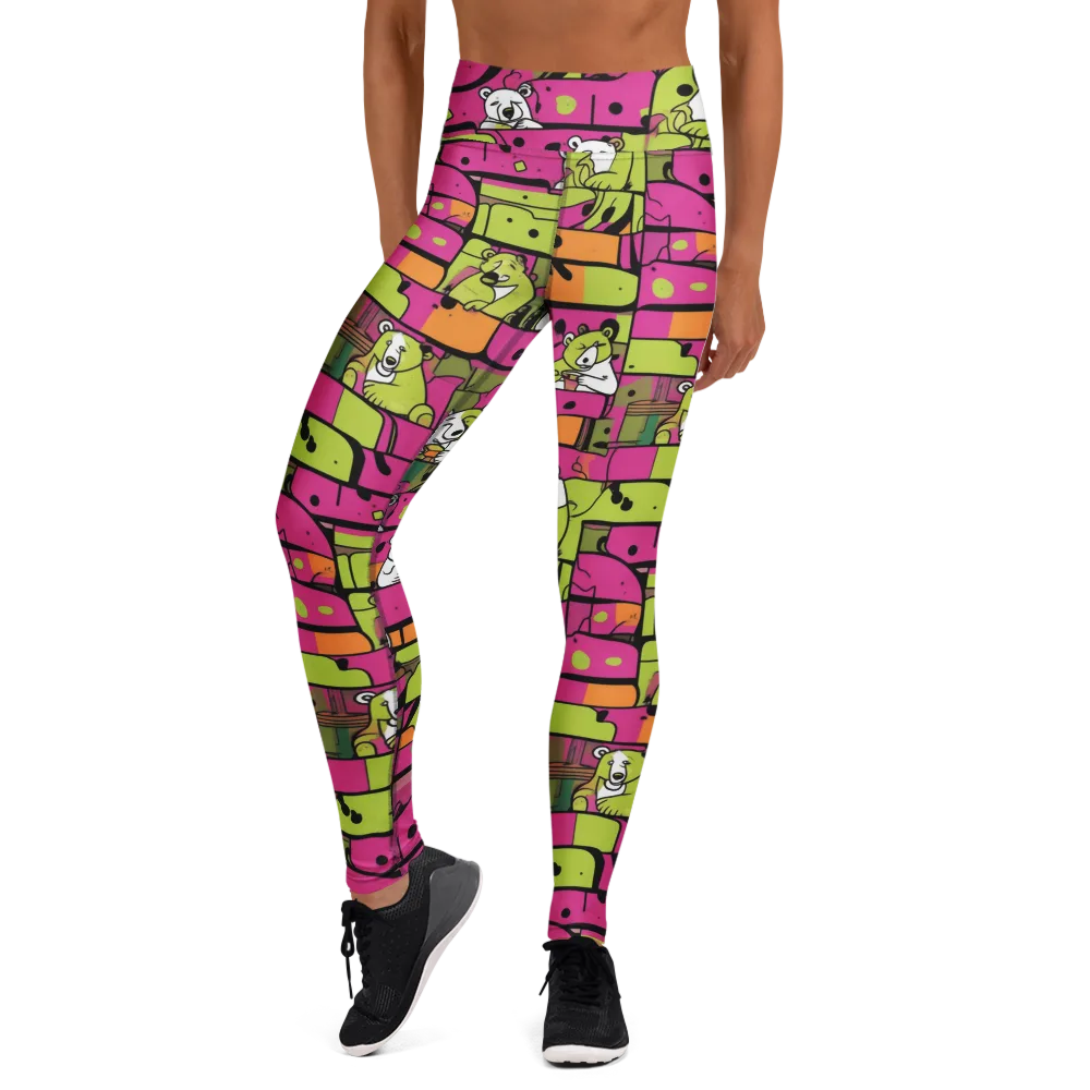 Neon Bear Blocks on Yoga Leggings — Front