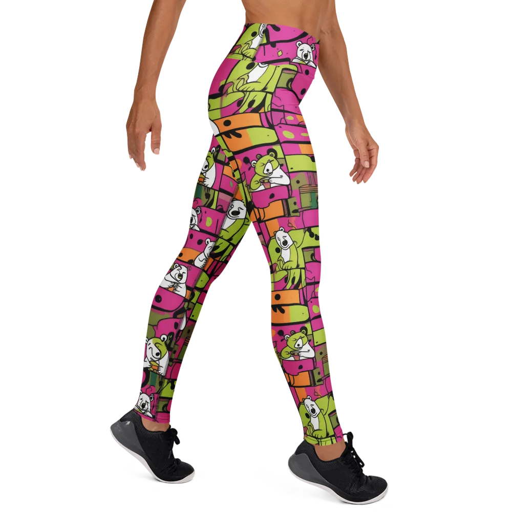 Neon Bear Blocks on Yoga Leggings — Right
