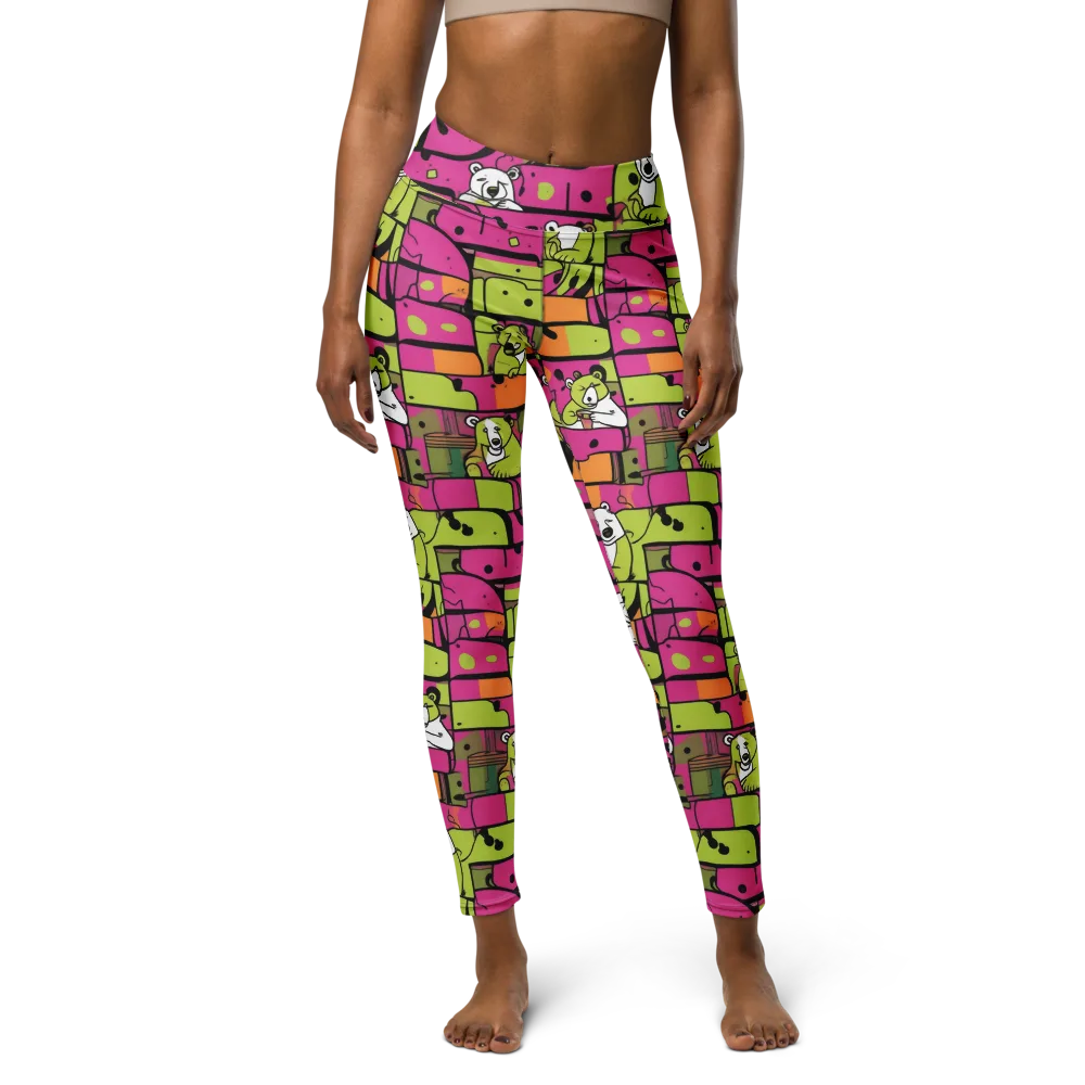 Neon Bear Blocks on Yoga Leggings — Front
