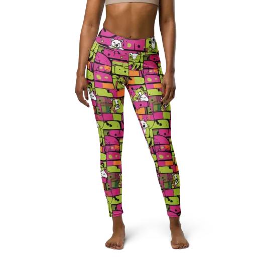 Neon Bear Blocks on a Yoga Leggings
