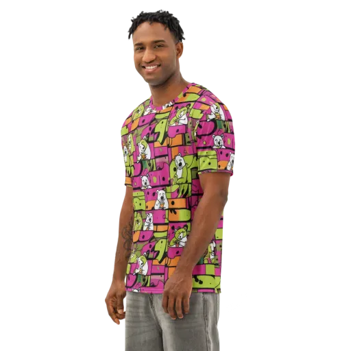 Neon Bear Blocks on a Men's Cotton Crew Neck T-Shirt