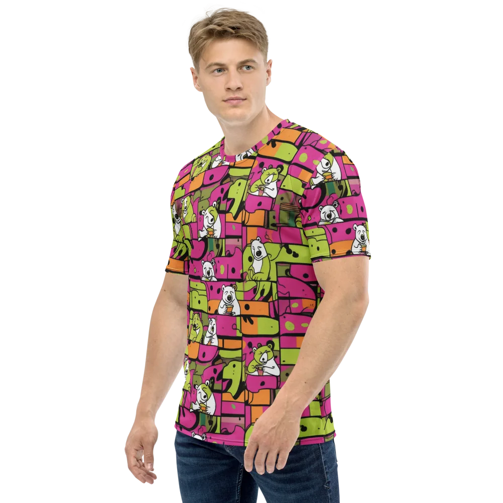 Neon Bear Blocks on Men's Crew Neck T-Shirt — Left