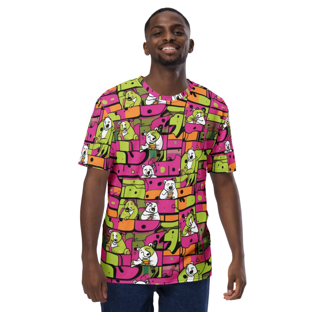 Neon Bear Blocks on Men's Crew Neck T-Shirt — Front