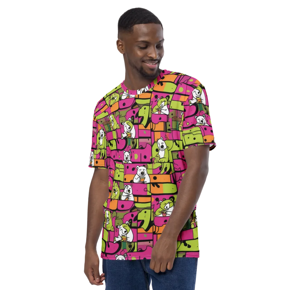 Neon Bear Blocks on Men's Crew Neck T-Shirt — Left