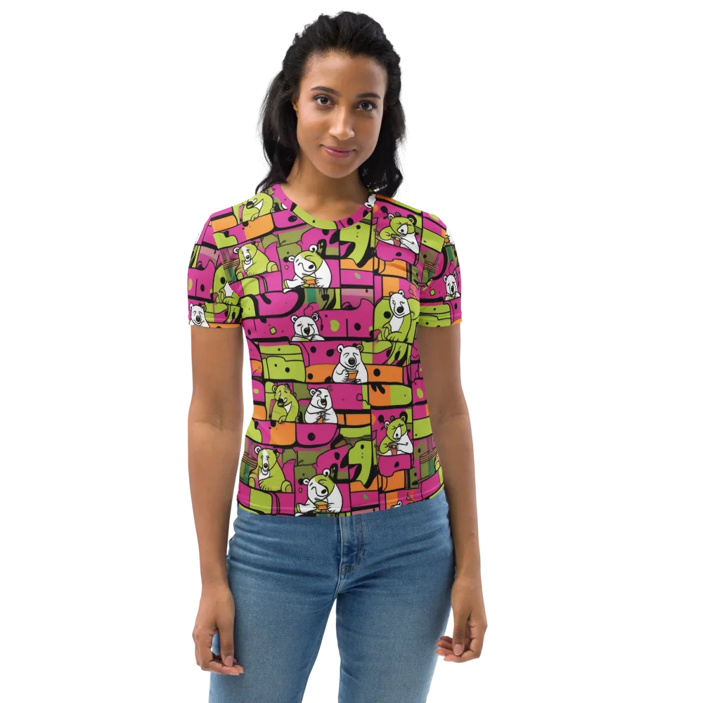 Neon Bear Blocks on Women's Crew Neck T-Shirt — Front