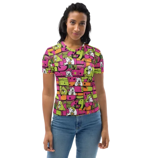 Neon Bear Blocks on a Women's Crew Neck T-Shirt