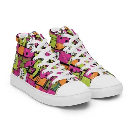 Neon Bear Blocks on a Women's High Top Canvas Shoes