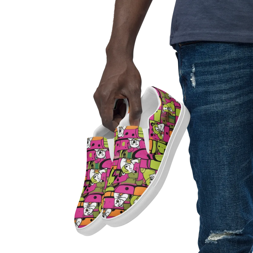 Neon Bear Blocks on Men's Slip-On Canvas Shoes — Left Front