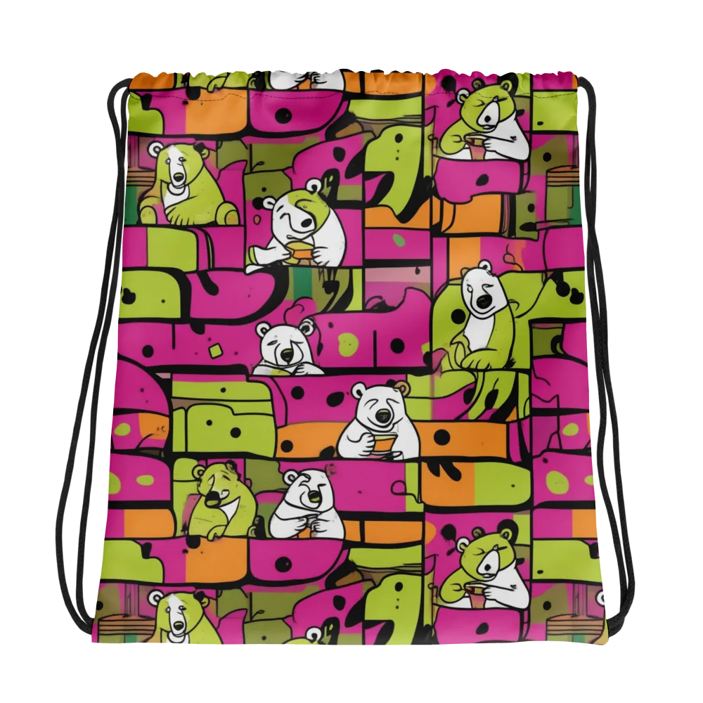 Neon Bear Blocks on Drawstring Bag — Photo