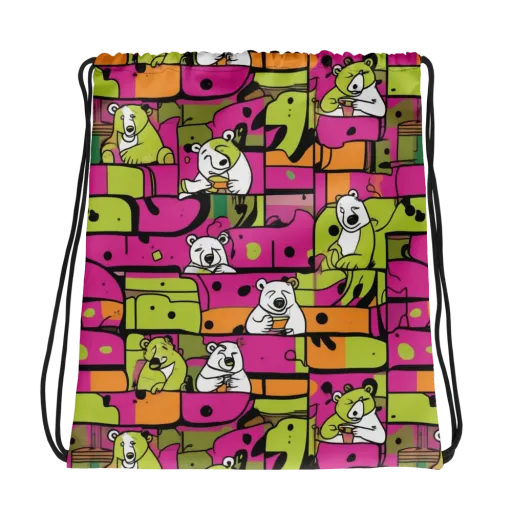 Neon Bear Blocks on a Drawstring Bag