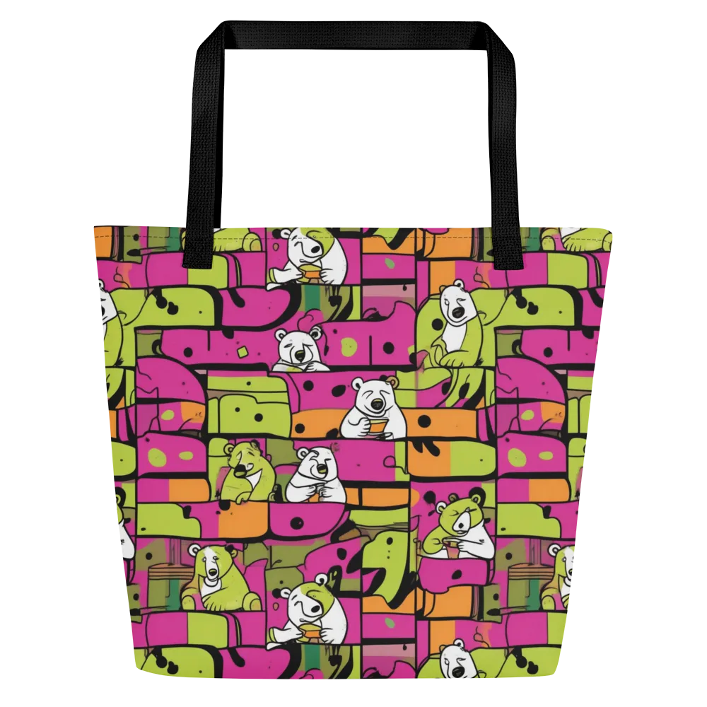 Neon Bear Blocks on Large Tote Bag W/ Pocket — Front