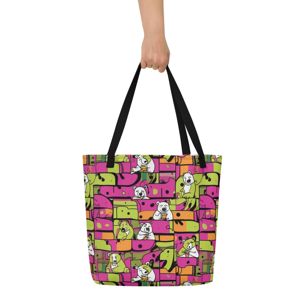 Neon Bear Blocks on Large Tote Bag W/ Pocket — Front