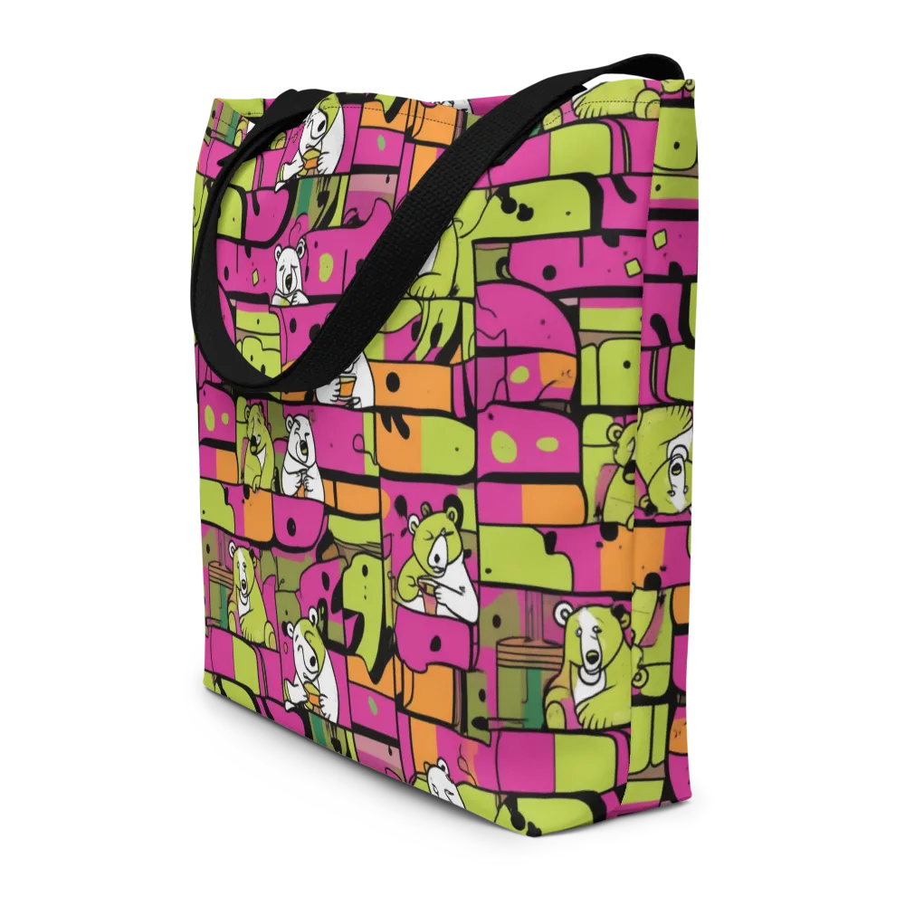 Neon Bear Blocks on Large Tote Bag W/ Pocket — Front