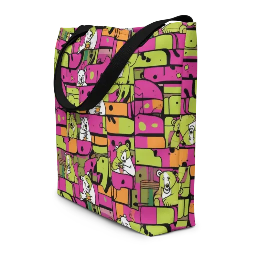Neon Bear Blocks on a Large Tote Bag W/ Pocket