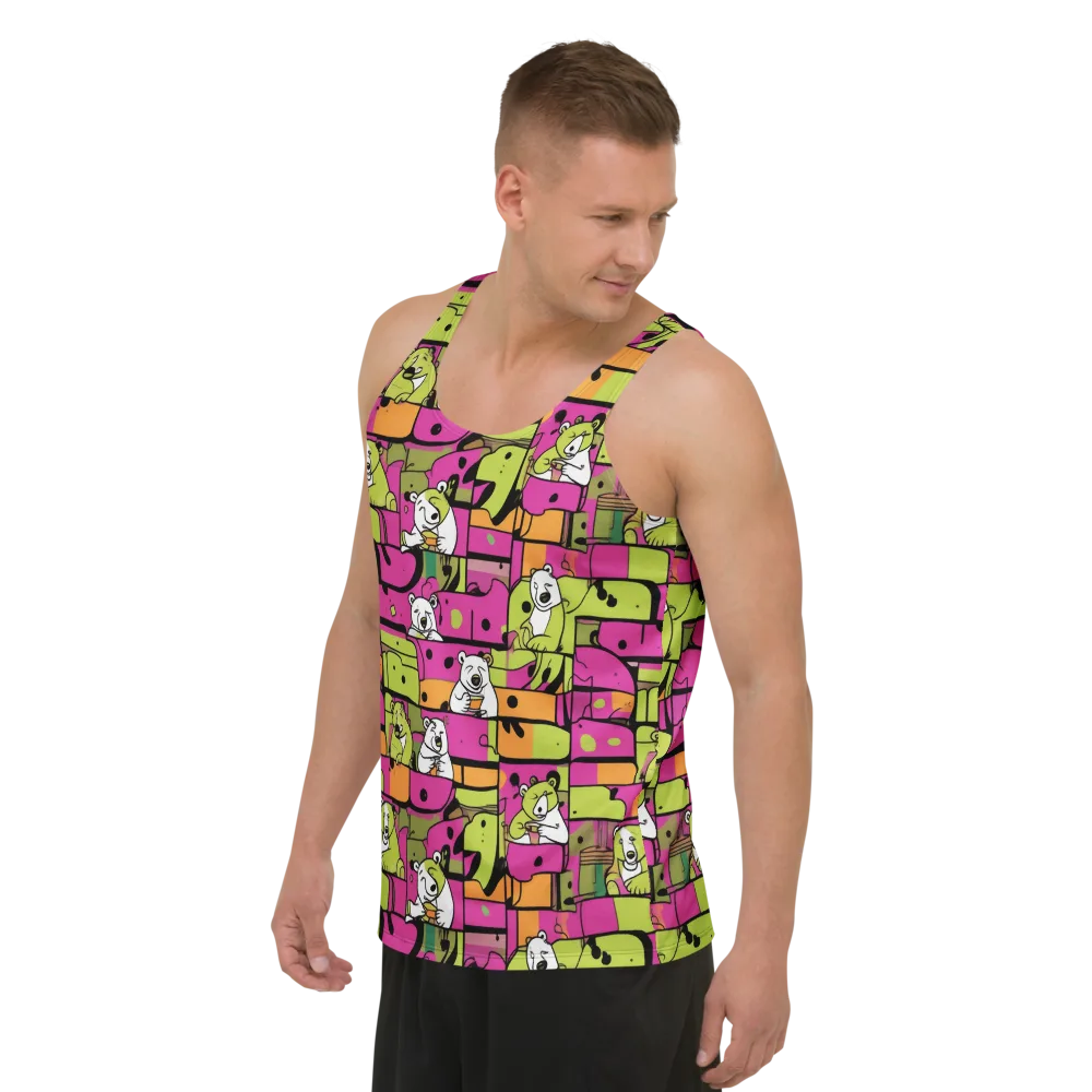 Neon Bear Blocks on Men's Tank Top — Left Front