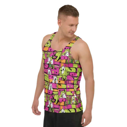 Neon Bear Blocks on a Men's Tank Top
