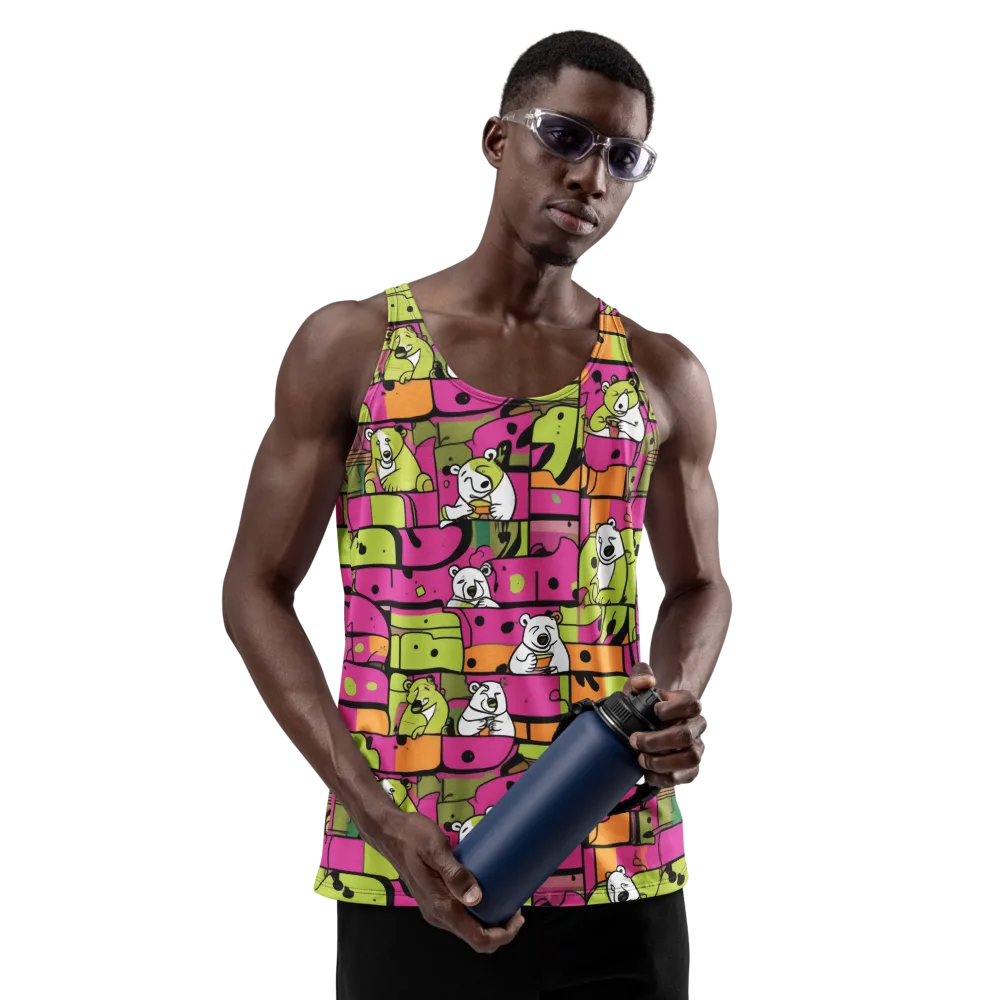 Neon Bear Blocks on Men's Tank Top — Front