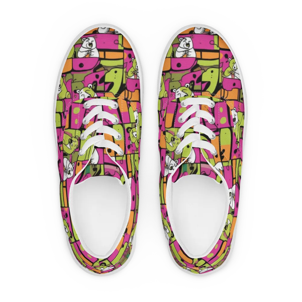 Neon Bear Blocks on Men's Lace-Up Canvas Shoes — Front